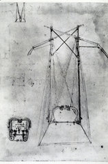 Design by Leonardo da Vinci for a flying machine  late 15th century.