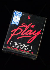 Packet of two Durex Safe Play black condoms  1995.