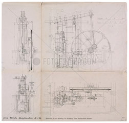 Top  side and end elevation drawings of James Watt’s ‘Lap’ engine  1788.