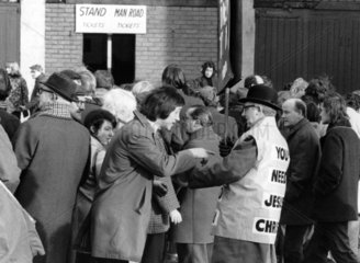 Christian objecting to football on Sundays  Bolton  January 1974.