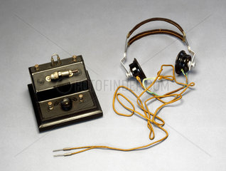 Brownie crystal radio receiver and pair of Lissen headphones  mid 1920s.