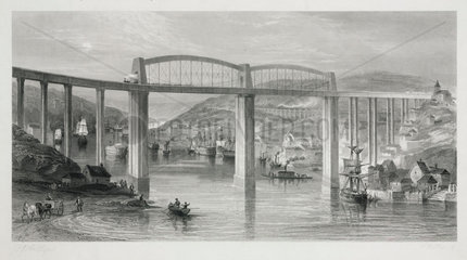 Royal Albert Bridge at Saltash  Cornwall  1859.