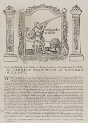 Trade card of Timothy Brandreth and George Willdey  c 18th century.