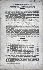 Trade card advertisement for Cornelius Varley's patent graphic telescope  1811.