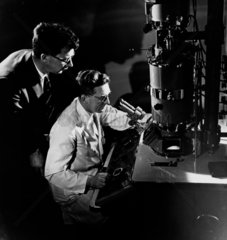 Two chemists with electron microscope  British Titan   Billingham  1962.