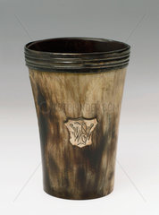 Horn tumbler with silver strip around the rim  1742.
