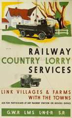 ‘Railway Country Lorry Services'  GWR/LMS/LNER/SR poster  1923-1947.