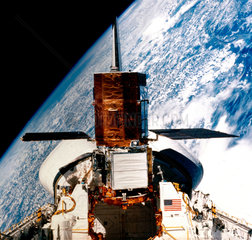 Solar Maximum Satellite in the cargo bay of the Space Shuttle Challenger  1984.