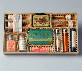Set of opthalmological drugs in a cardboard carton  c 1880-1930.
