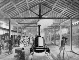 Interior of the Great Western Railway's original Paddington station c.1840.