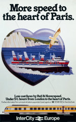 'More Speed to the heart of Paris'  British Rail poster  c 1980s.