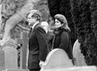 Edward Kennedy and Jackie Onassis at Lord Harlech’s funeral  February 1985.