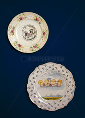 Plates painted with aerial scenes  c 1850.
