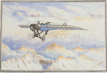 Morane-Saulnier monoplane crossing the Alps  c 1912.