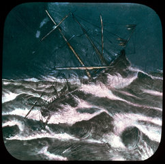 Ship in a storm  c 1895.