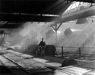 A railwayman on a turntable  York  early 1950s.