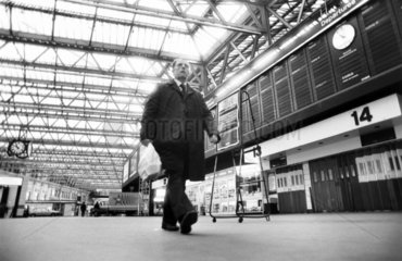 Man in a deserted railway station  January 1982.