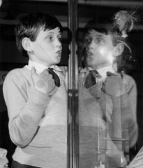 Boy with Van de Graaff generator exhibit  Science Museum  London  1964.