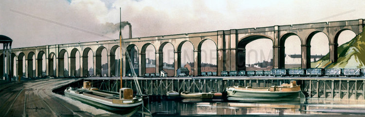 'Ditton Viaduct  Lancashire'  BR (LMR) carriage print  early 1950s.
