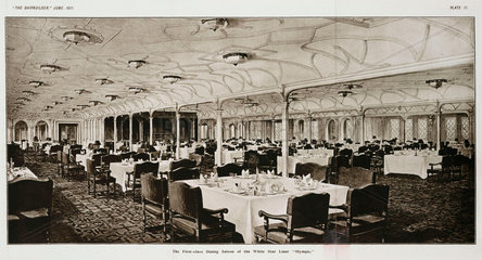 First class dining saloon of the White Star Liner ‘Olympic’  1911.