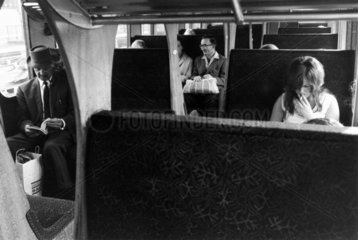 Woman smoking on a train  London  c 1967.