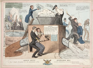 ‘The Patent Penny Knowledge Machine’  caricature of the popular press  c 1830s.