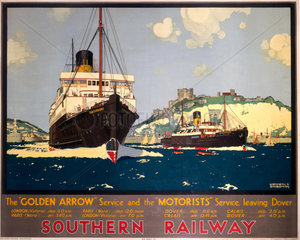 ‘The Golden Arrow and the Motorists Service leaving Dover’  SR poster  1932.