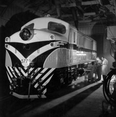 Finished diesel loco for export in main assembly hall  Darlington  1959.