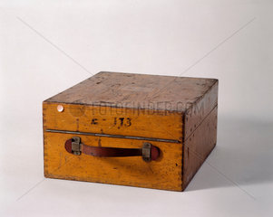 Three-ring Enigma cypher machine in wooden transit case  c 1930s.