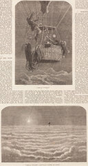 Newspaper illustrations of a scientific balloon ascent  1862.