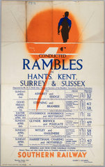 Conducted Rambles in Hants  Kent  Surrey & Sussex'  SR poster  1939.