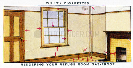 ‘Rendering Your Refuge Room Gas- Proof’  Wills cigarette card  1938.