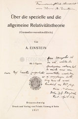 Signed title page to Einstein’s work on relativity theory  1917.