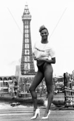 Model wearing an ‘I Love Maggie’ T-shirt  Blackpool  October 1987.