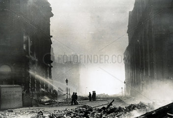 Firefighting after a German bombing raid  Liverpool  1940s.