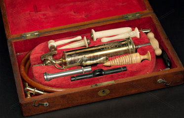 Set of stomach pumping instruments  London  1860-1870.