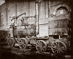 'Puffing Billy' steam locomotive  outside the Patent Museum  London  1876.