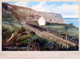 Steam locomotive and train  Folkestone Warren  Kent  early 20th century.