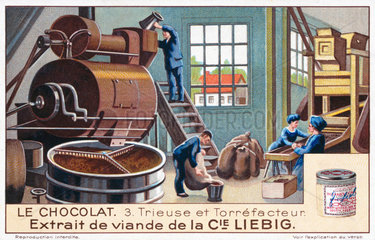 A chocolate factory at work  Liebig trade card  early 20th century.
