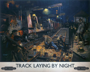 'Track Laying by Night'  BR poster  1950s.