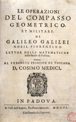Title page of 'The Operation...’ by Galileo  1606.