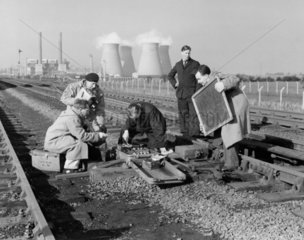 Railway maintenance  c 1956. An engineer ca