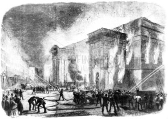 Covent Garden Theatre burning  London  1856.