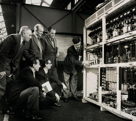 The Vulcan foundry Loco school a group lecture around electric panel  1961.