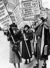 Mrs. Attlee in procession to boycott Japanese goods. February 9 1938.