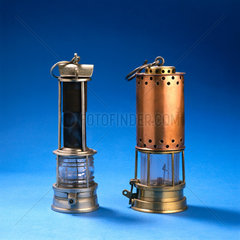Two Clanny safety lamps  1869-1874  and ‘bonnetted’ Clanny lamp  c 1882.