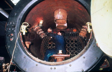Inside the ‘Duchess of Hamilton' steam locomotive  c 1980s.