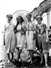 Four young Edwardian women in bathing costu