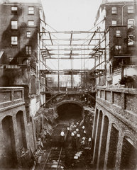 Construction of the Metropolitan District Railway  Bayswater  London  c 1867.