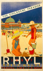 'Sunny Rhyl  The Children's Paradise' LMS poster  c 1930.